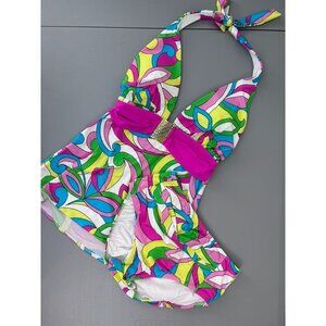 Tara Grinna women's 32 8 retro multicolor halter tie tankini swimsuit 2pc set